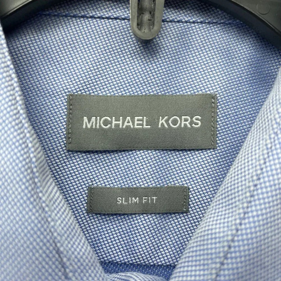 Michael Kors Shirt Mens M Blue Slim Fit Curve Hem Collared Button Up Long Sleeve - Picture 7 of 9